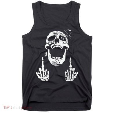 Halloween Skeleton Bones Middle Finger Skull Tank Top