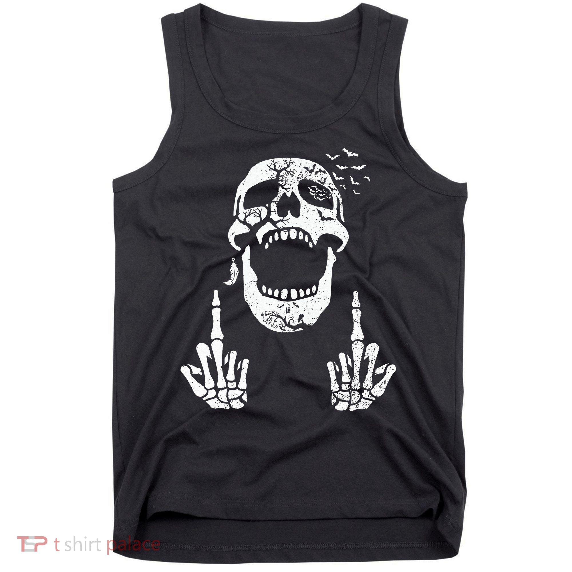 Halloween Skeleton Bones Middle Finger Skull Tank Top