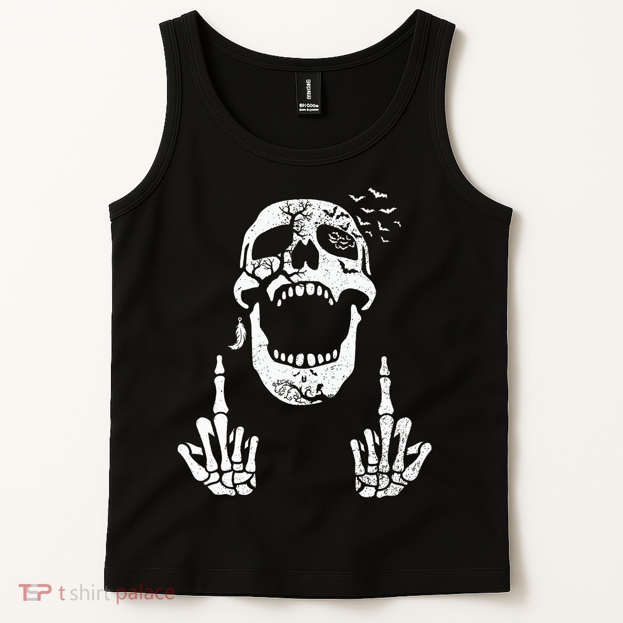Halloween Skeleton Bones Middle Finger Skull Tank Top
