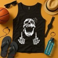 Halloween Skeleton Bones Middle Finger Skull Tank Top thumb 4