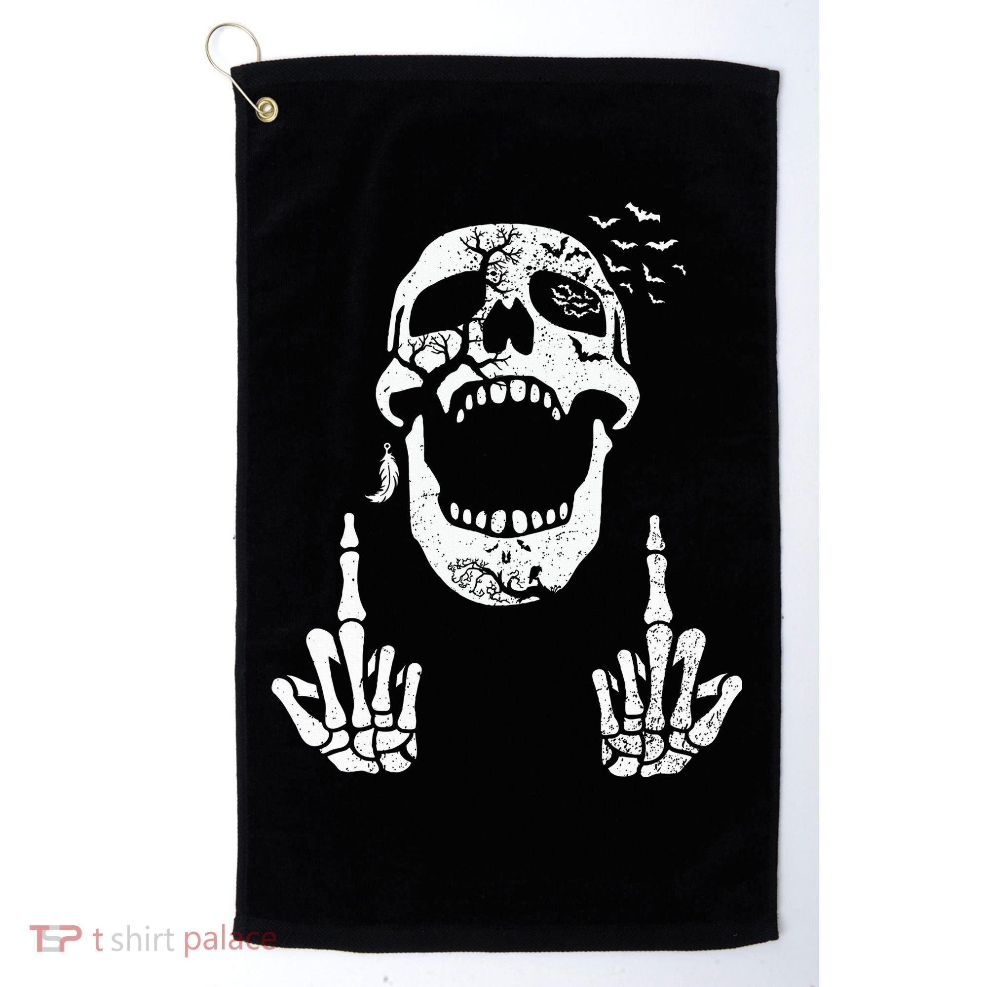 Halloween Skeleton Bones Middle Finger Skull Golf Towel