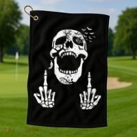 Halloween Skeleton Bones Middle Finger Skull Golf Towel thumb 1