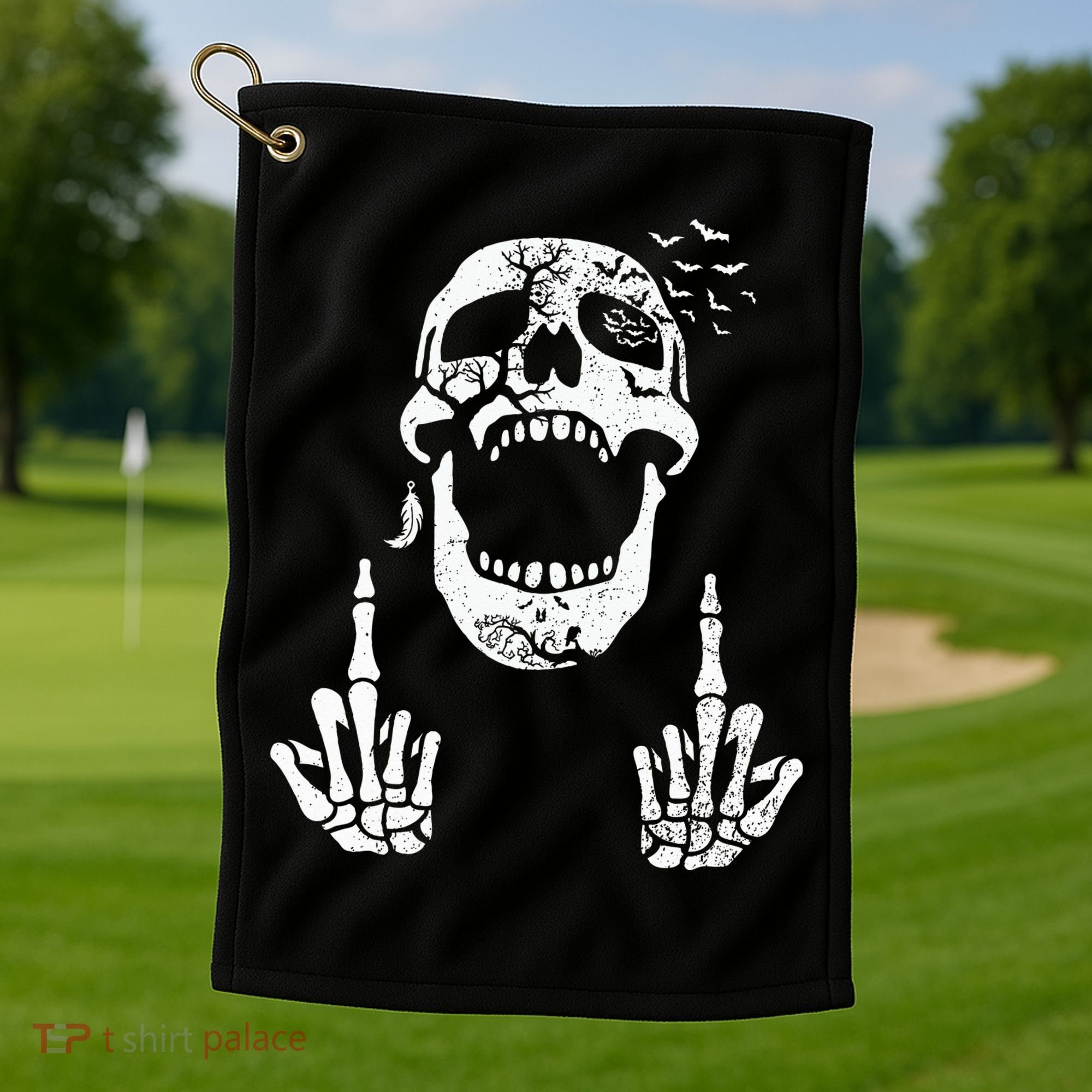 Halloween Skeleton Bones Middle Finger Skull Golf Towel