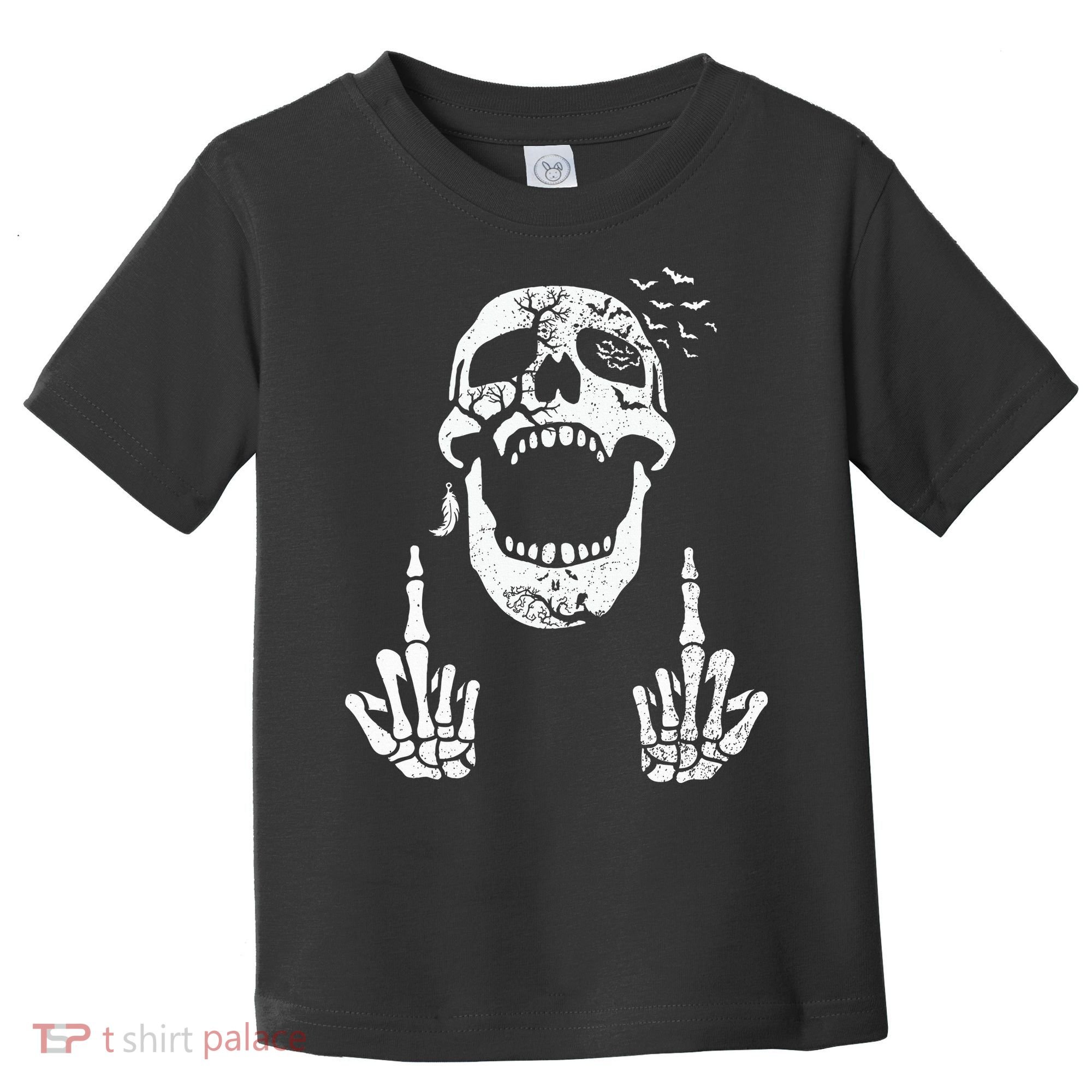 Halloween Skeleton Bones Middle Finger Skull Toddler T-Shirt