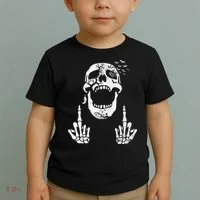 Halloween Skeleton Bones Middle Finger Skull Toddler T-Shirt thumb 2