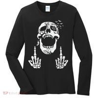 Halloween Skeleton Bones Middle Finger Skull Women's Long Sleeve Shirt thumb 0