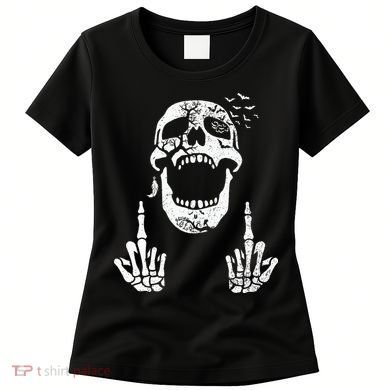 Halloween Skeleton Bones Middle Finger Skull Women's T-Shirt