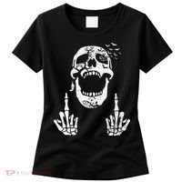 Halloween Skeleton Bones Middle Finger Skull Women's T-Shirt thumb 0
