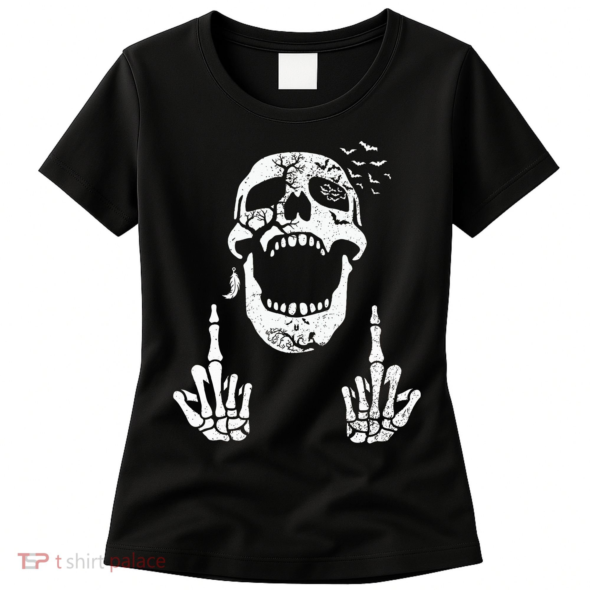 Halloween Skeleton Bones Middle Finger Skull Women's T-Shirt