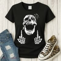 Halloween Skeleton Bones Middle Finger Skull Women's T-Shirt thumb 3