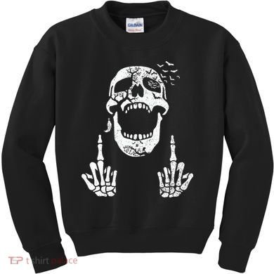 Halloween Skeleton Bones Middle Finger Skull Kids Sweatshirt