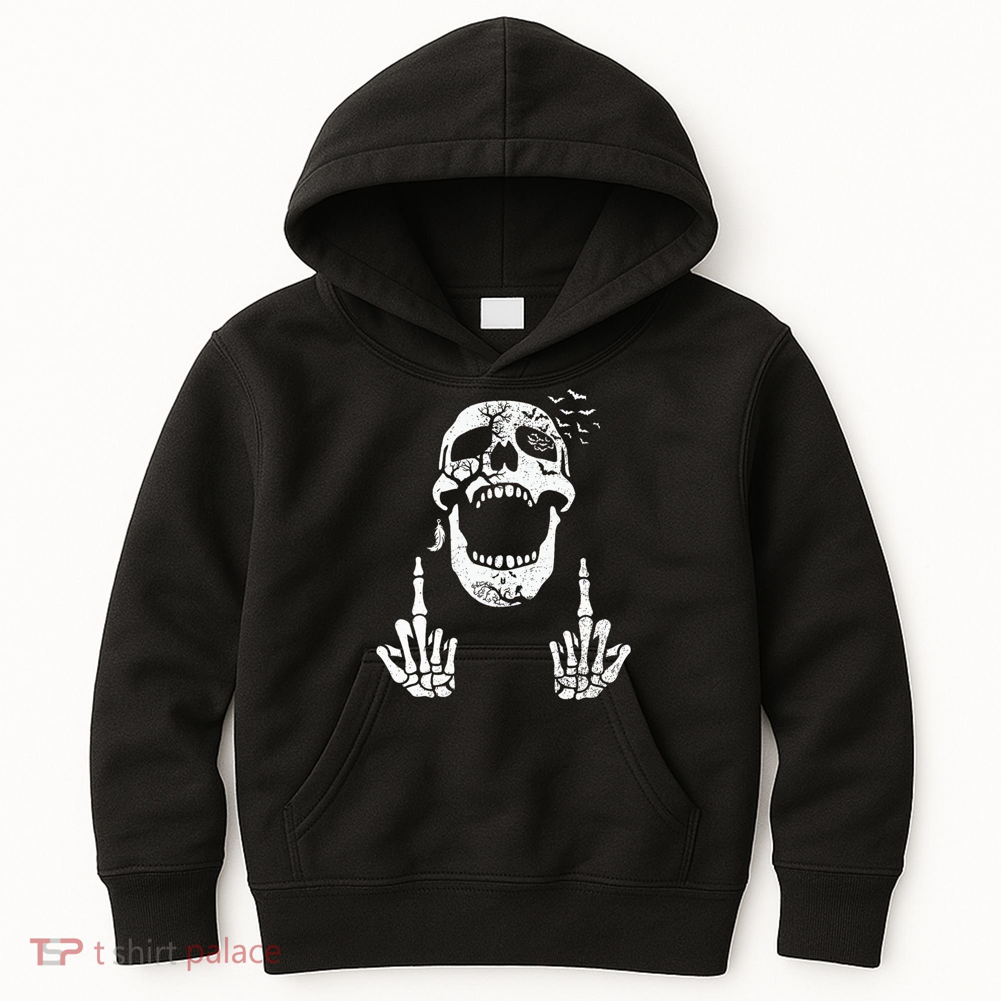 Halloween Skeleton Bones Middle Finger Skull Kids Hoodie
