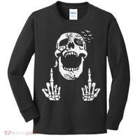 Halloween Skeleton Bones Middle Finger Skull Kids Long Sleeve Shirt thumb 0