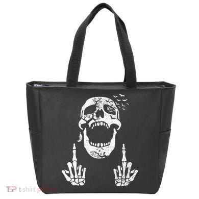 Halloween Skeleton Bones Middle Finger Skull Tote Bag