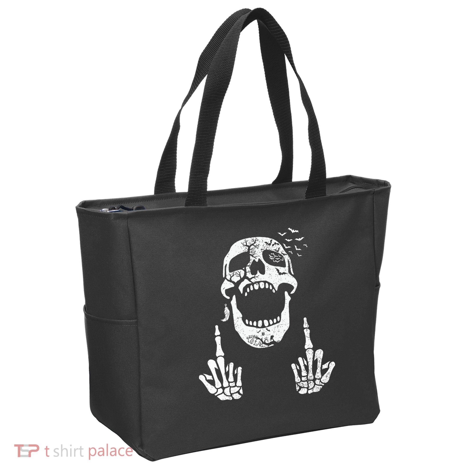 Halloween Skeleton Bones Middle Finger Skull Tote Bag