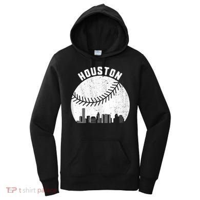 Houston Skyline Baseball Fan Vintage Texas Baseball Houston Women's Hoodie