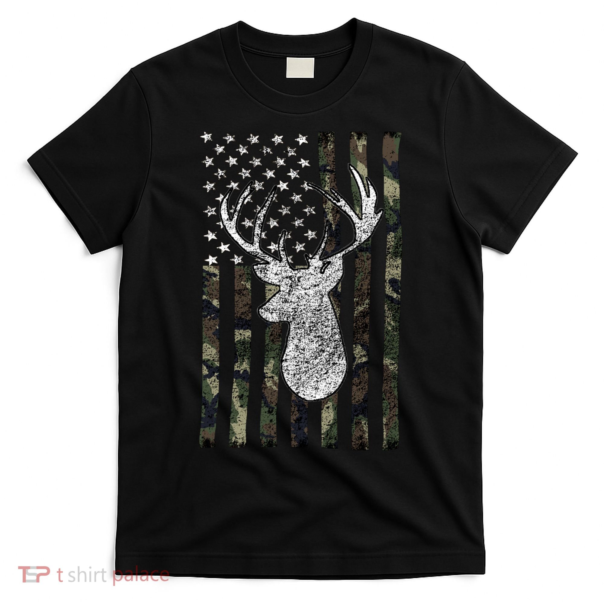 Hunting Season Buck Deer Hunting American Camouflage USA Flag T-Shirt