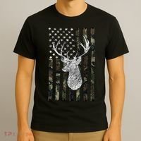 Hunting Season Buck Deer Hunting American Camouflage USA Flag T-Shirt thumb 3