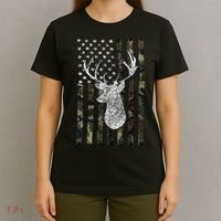 Hunting Season Buck Deer Hunting American Camouflage USA Flag T-Shirt thumb 4