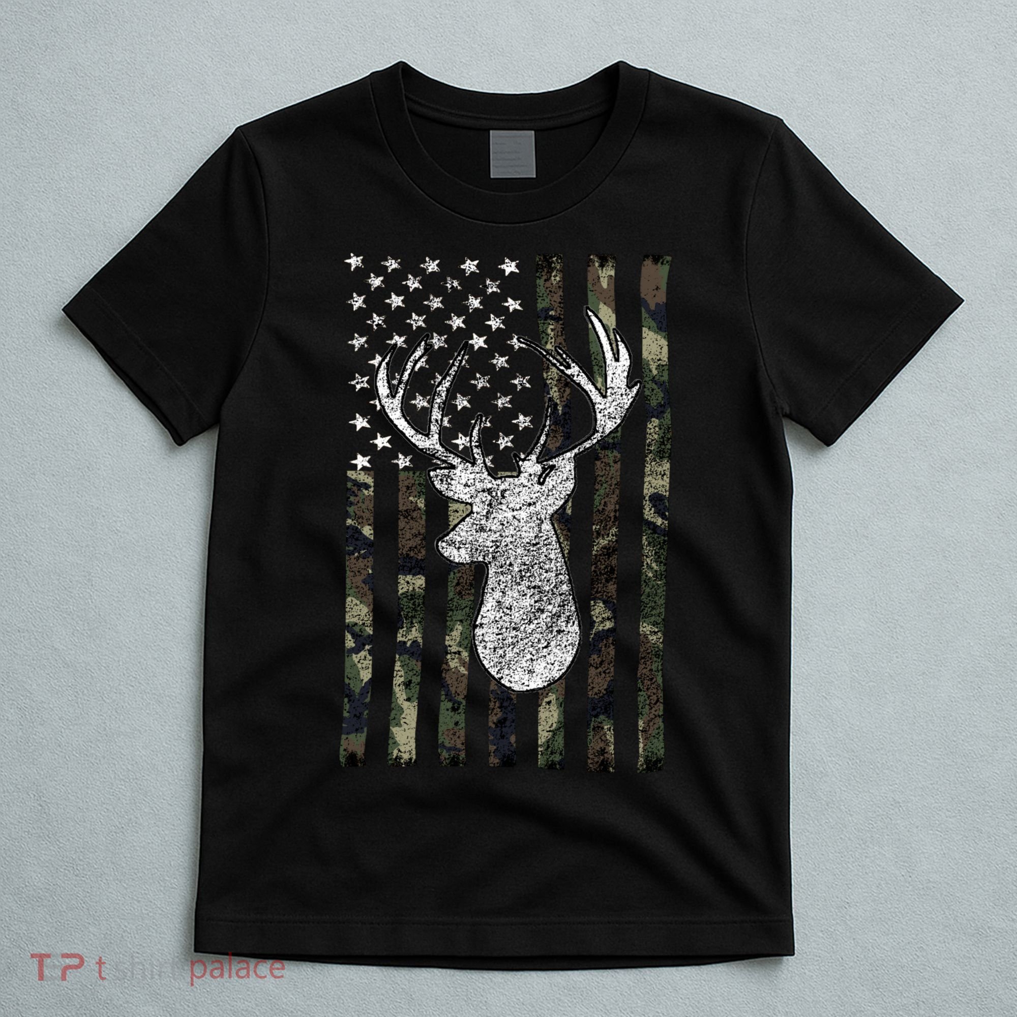 Hunting Season Buck Deer Hunting American Camouflage USA Flag T-Shirt