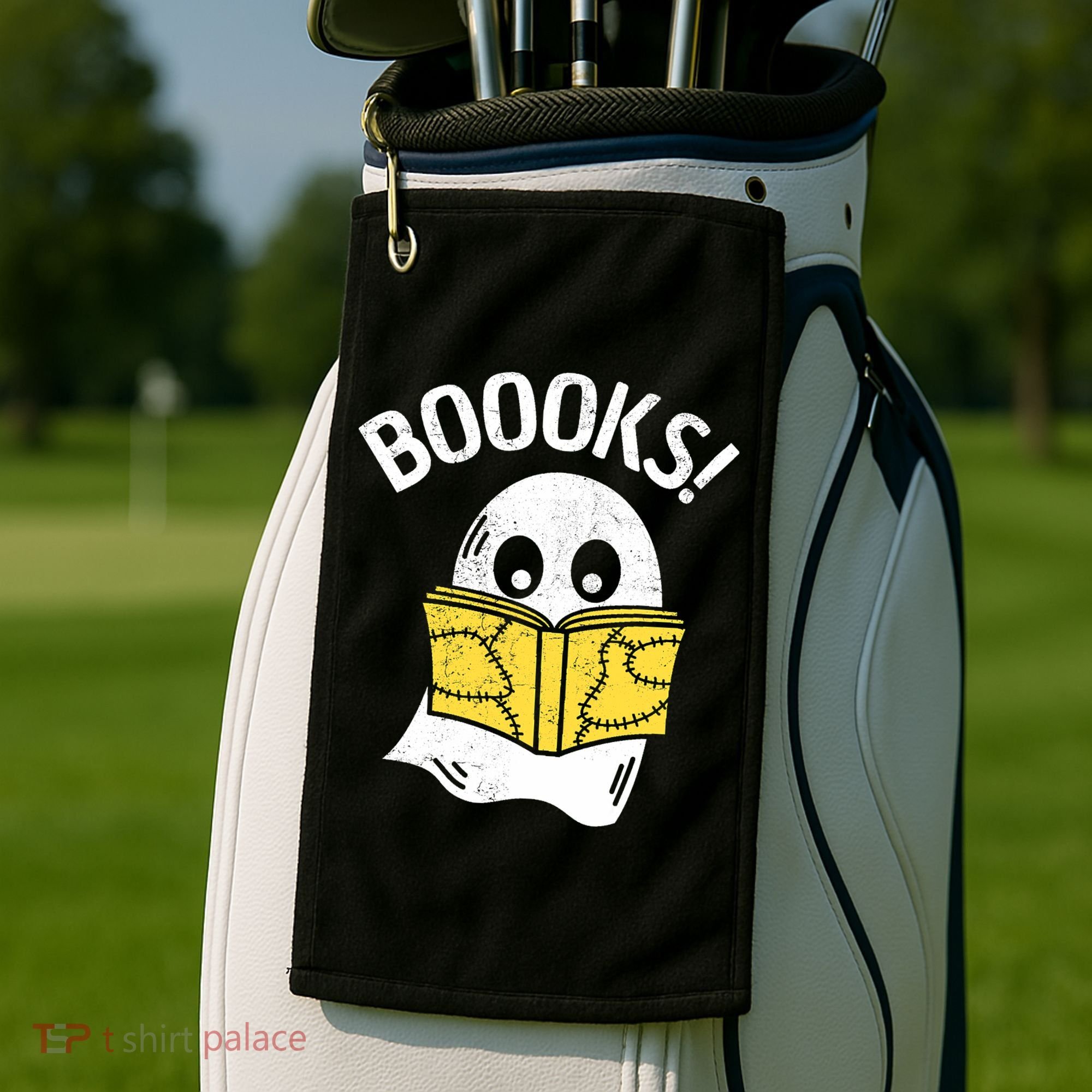 Halloween Saying Boooks Bookworm Ghost Librarian Golf Towel