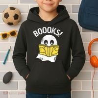 Halloween Saying Boooks Bookworm Ghost Librarian Kids Hoodie thumb 2