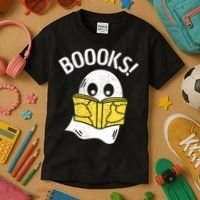 Halloween Saying Boooks Bookworm Ghost Librarian Kids T-Shirt thumb 3