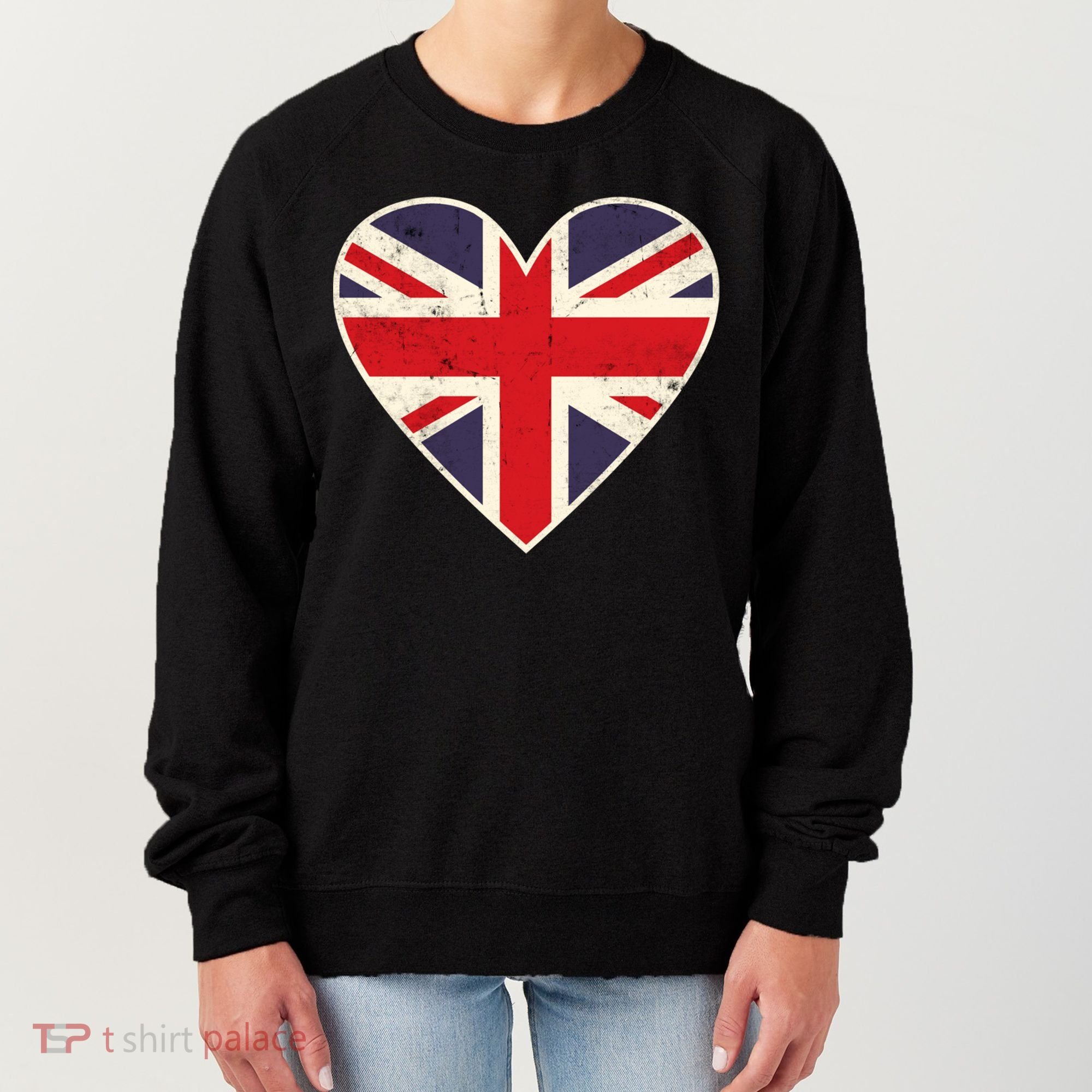 Heart Shaped British Union Jack Flag Cool Gift Women's Sweatshirt