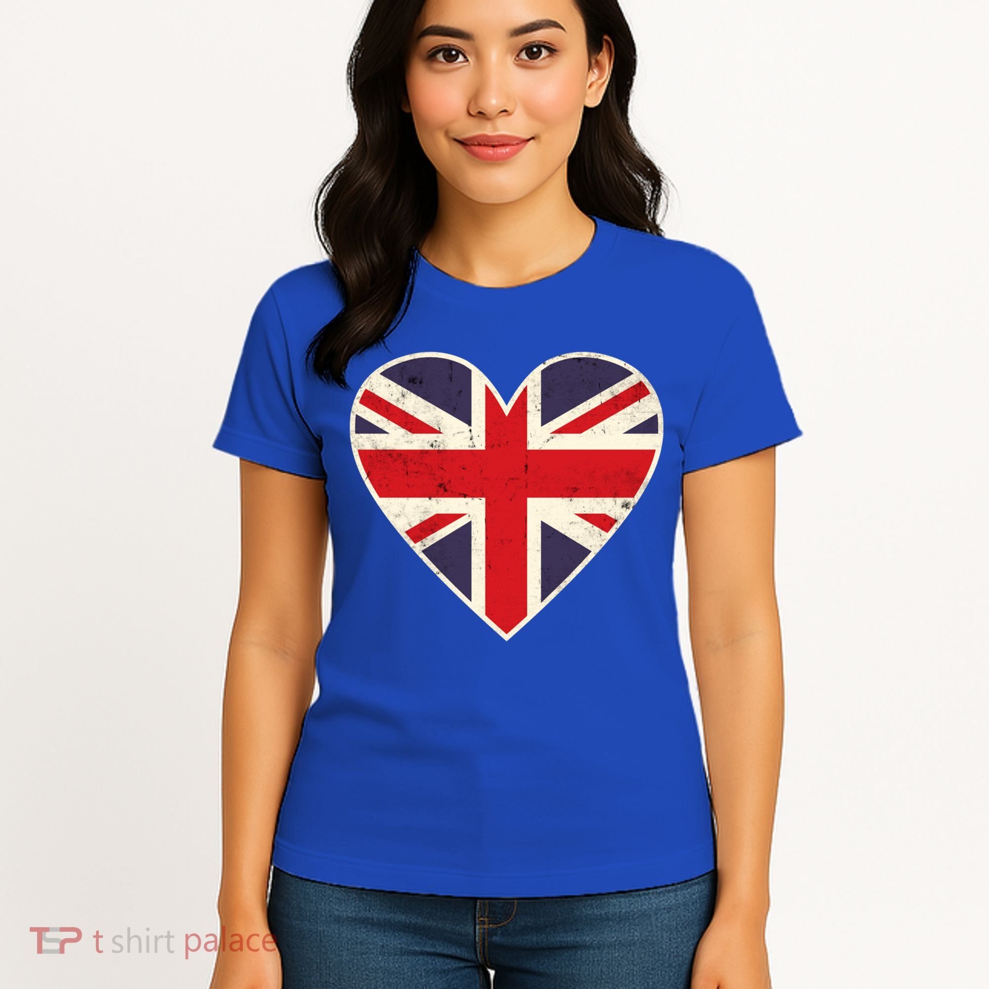 Heart Shaped British Union Jack Flag Cool Gift Women's T-Shirt
