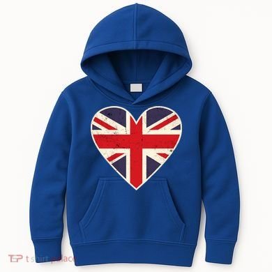 Heart Shaped British Union Jack Flag Cool Gift Kids Hoodie