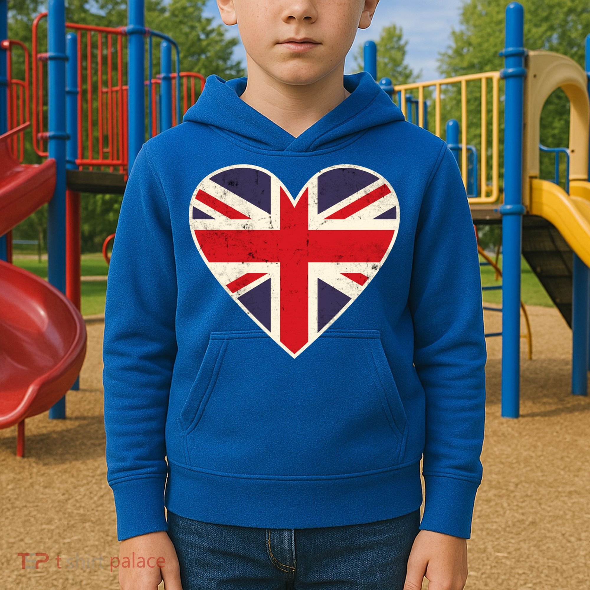 Heart Shaped British Union Jack Flag Cool Gift Kids Hoodie