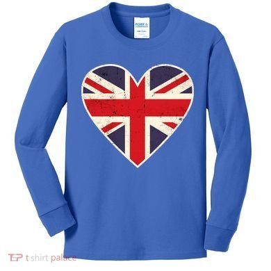 Heart Shaped British Union Jack Flag Cool Gift Kids Long Sleeve Shirt