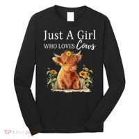 Highland Sunflower Cow Just A Girl Who Loves Cows Long Sleeve Shirt thumb 0