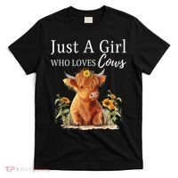 Highland Sunflower Cow Just A Girl Who Loves Cows T-Shirt thumb 0