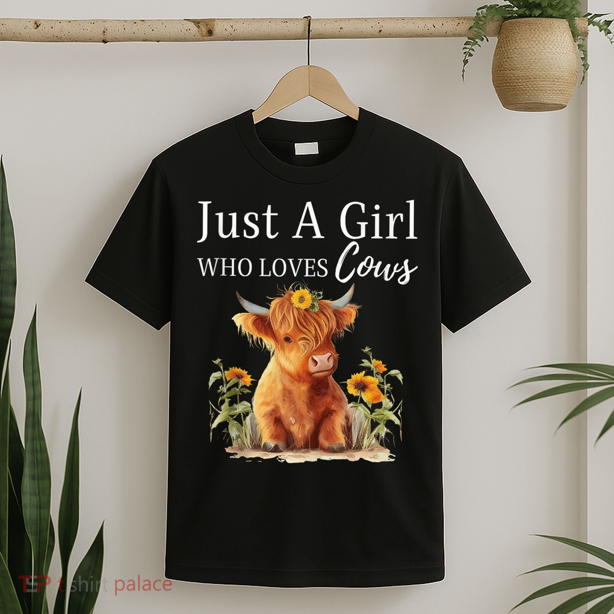 Highland Sunflower Cow Just A Girl Who Loves Cows T-Shirt