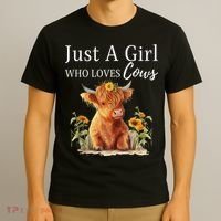 Highland Sunflower Cow Just A Girl Who Loves Cows T-Shirt thumb 3