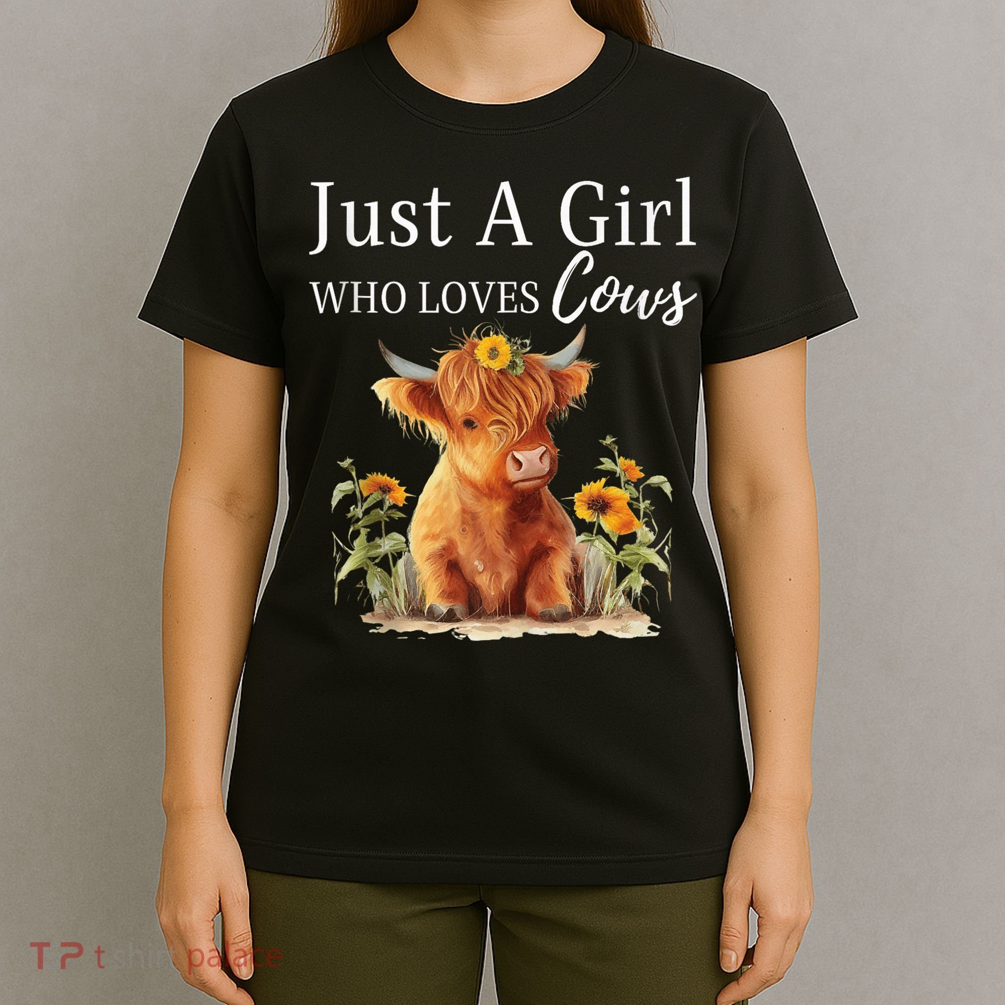 Highland Sunflower Cow Just A Girl Who Loves Cows T-Shirt