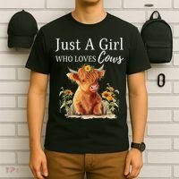 Highland Sunflower Cow Just A Girl Who Loves Cows T-Shirt thumb 6