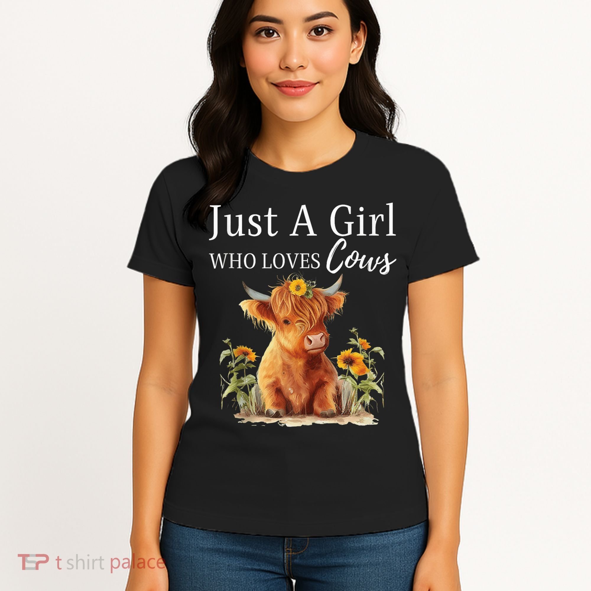 Highland Sunflower Cow Just A Girl Who Loves Cows Women's T-Shirt