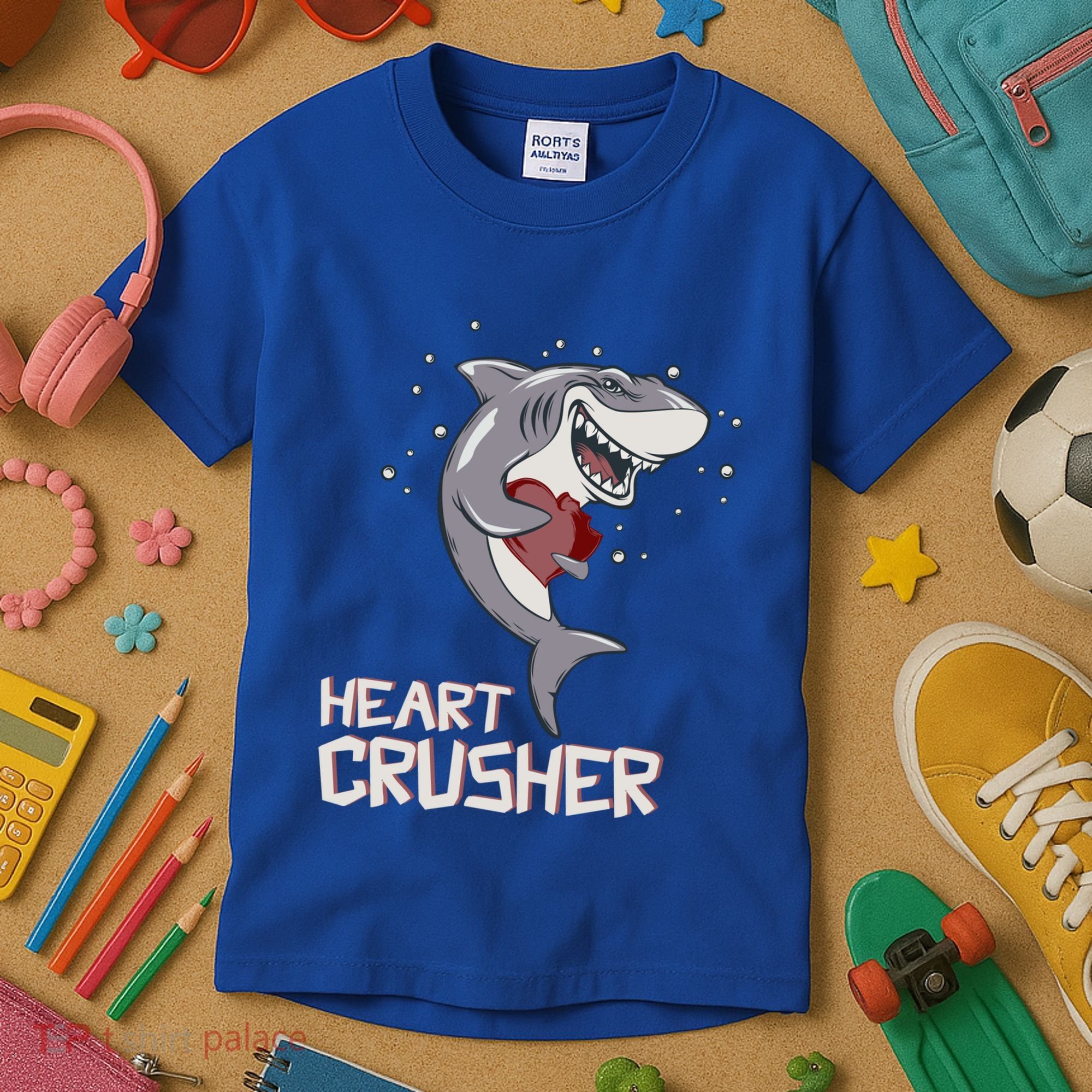 Heart Shark Crusher Valentines Day Cute Vgiftday Gift Kids T-Shirt