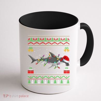 Hammerhead Shark Christmas Lights Santa Ugly Xmas Gift Coffee Mug back