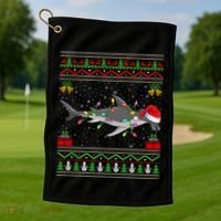 Hammerhead Shark Christmas Lights Santa Ugly Xmas Gift Golf Towel thumb 1
