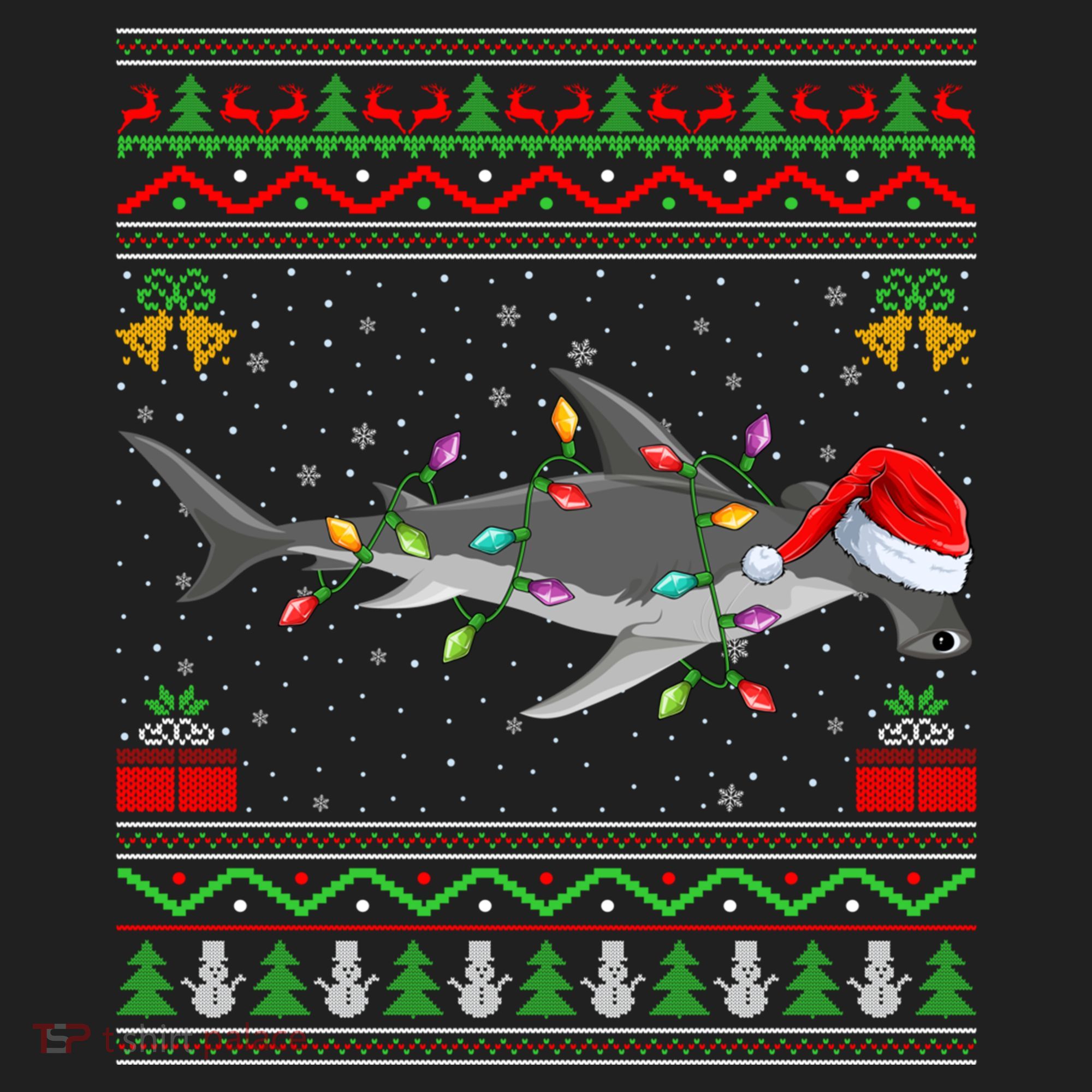 Hammerhead Shark Christmas Lights Santa Ugly Xmas Gift Golf Towel