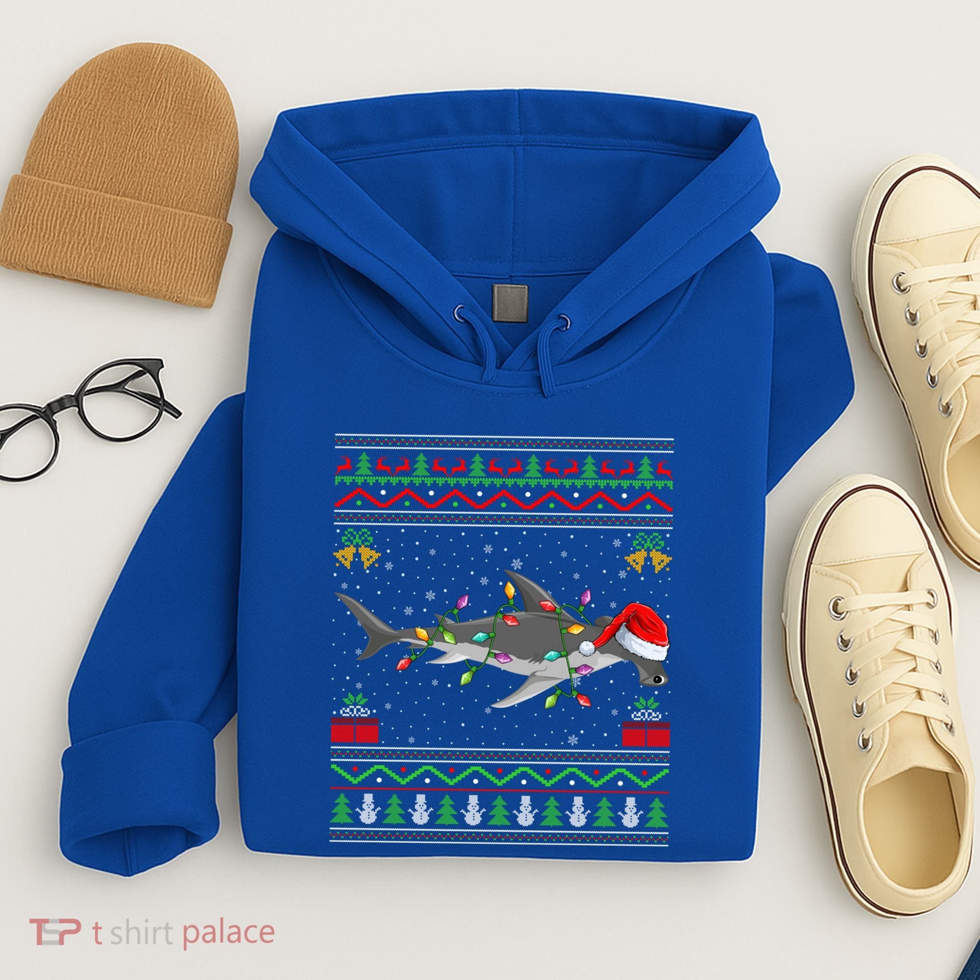 Hammerhead Shark Christmas Lights Santa Ugly Xmas Gift Hoodie