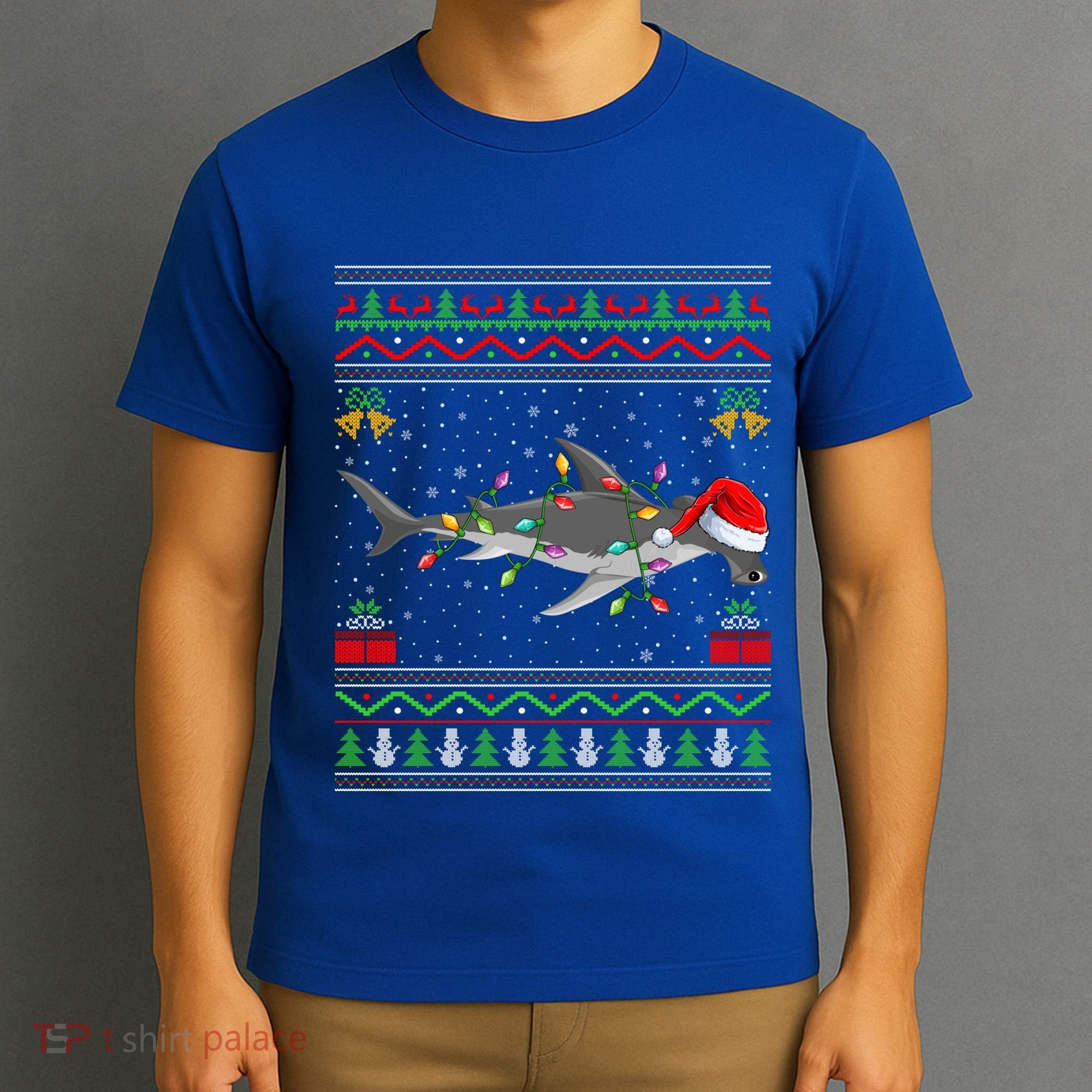 Hammerhead Shark Christmas Lights Santa Ugly Xmas Gift T-Shirt