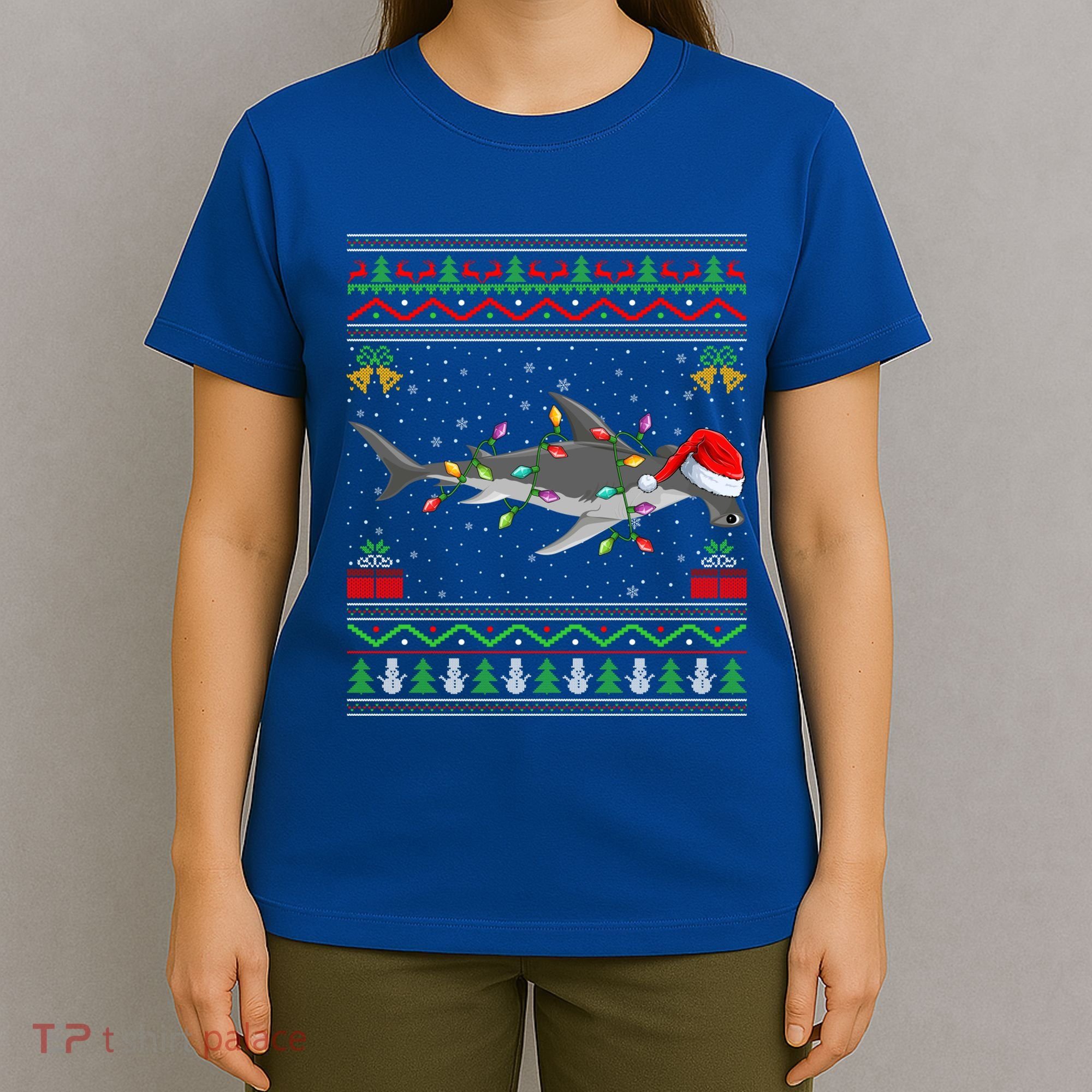 Hammerhead Shark Christmas Lights Santa Ugly Xmas Gift T-Shirt