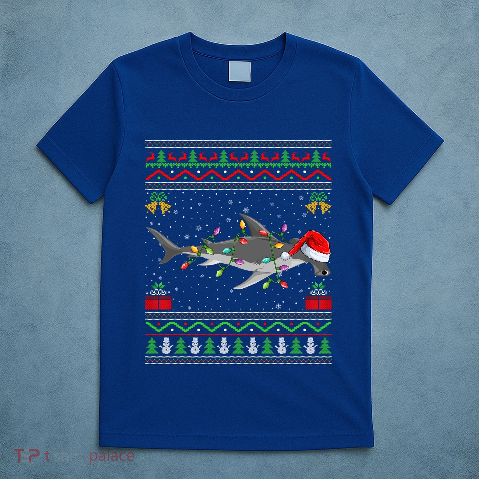 Hammerhead Shark Christmas Lights Santa Ugly Xmas Gift T-Shirt