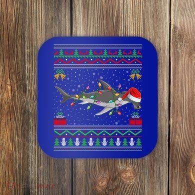 Hammerhead Shark Christmas Lights Santa Ugly Xmas Gift Coaster