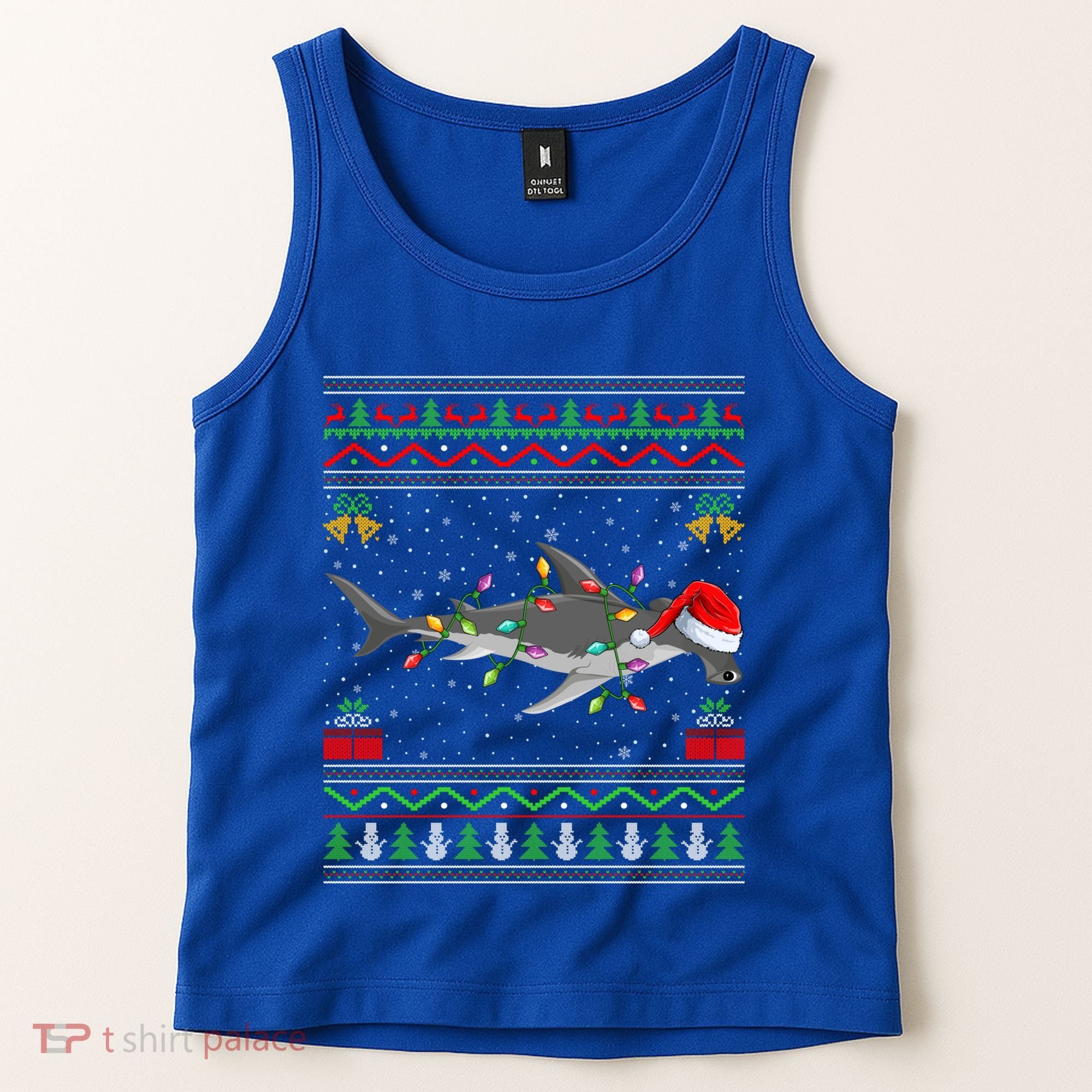 Hammerhead Shark Christmas Lights Santa Ugly Xmas Gift Tank Top