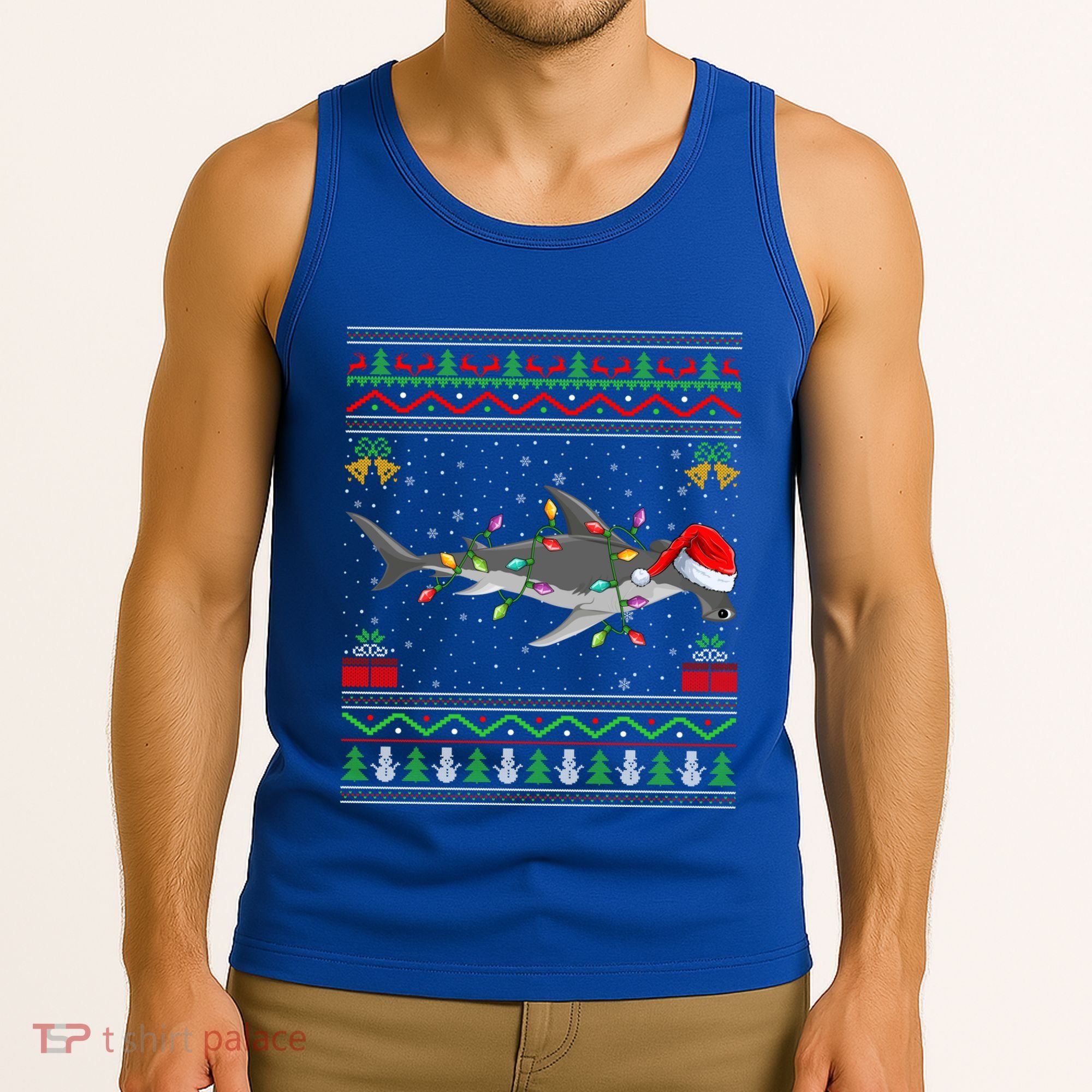 Hammerhead Shark Christmas Lights Santa Ugly Xmas Gift Tank Top